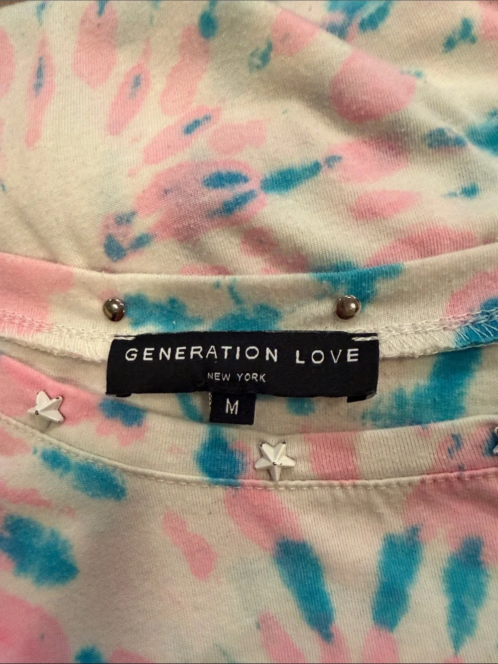 Generation Love Women’s Tie-Dye Short Sleeve Tee in Pink & Blue Size M